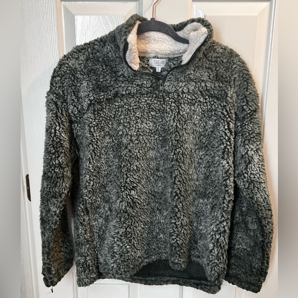Olive Green Sherpa Quarter Zip Pullover